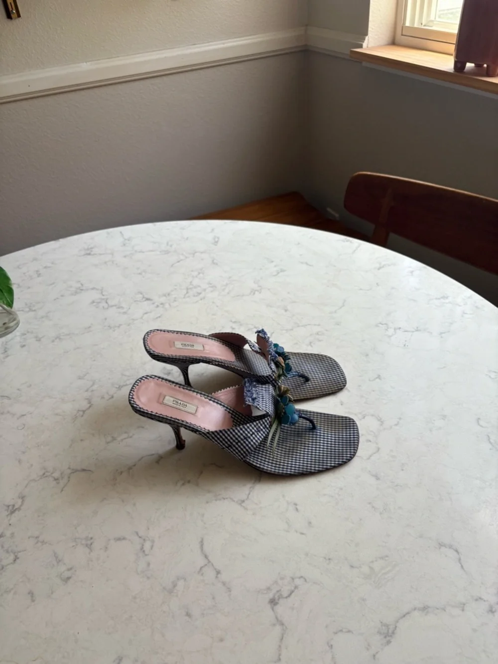 Vintage Prada Embellished Blue Checked Slide Sandals 38.5 - Picture 10 of 13